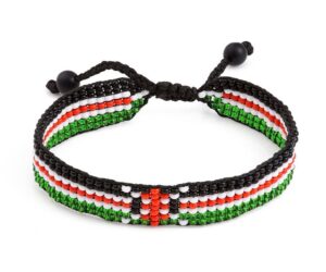 Kenya Flag Bracelet_ Handmade Bracelet, Adjustable Beaded Boho-Style Rope Bangle with Patriotic Design