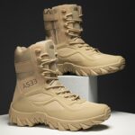 Men's Solid High Top Tactical Work Boots, Waterproof Non Slip Comfy Durable Boots For Outdoor Hiking Activities