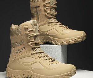 Men's Solid High Top Tactical Work Boots, Waterproof Non Slip Comfy Durable Boots For Outdoor Hiking Activities