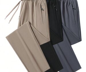 Men's Loose Lightweight Sports Pants, With Zipper Pocket, 1pc Ice Silk Elastic Quick-Drying Drawstring Suitable For Hiking, Jogging, Cycling, Outdoor Fitness